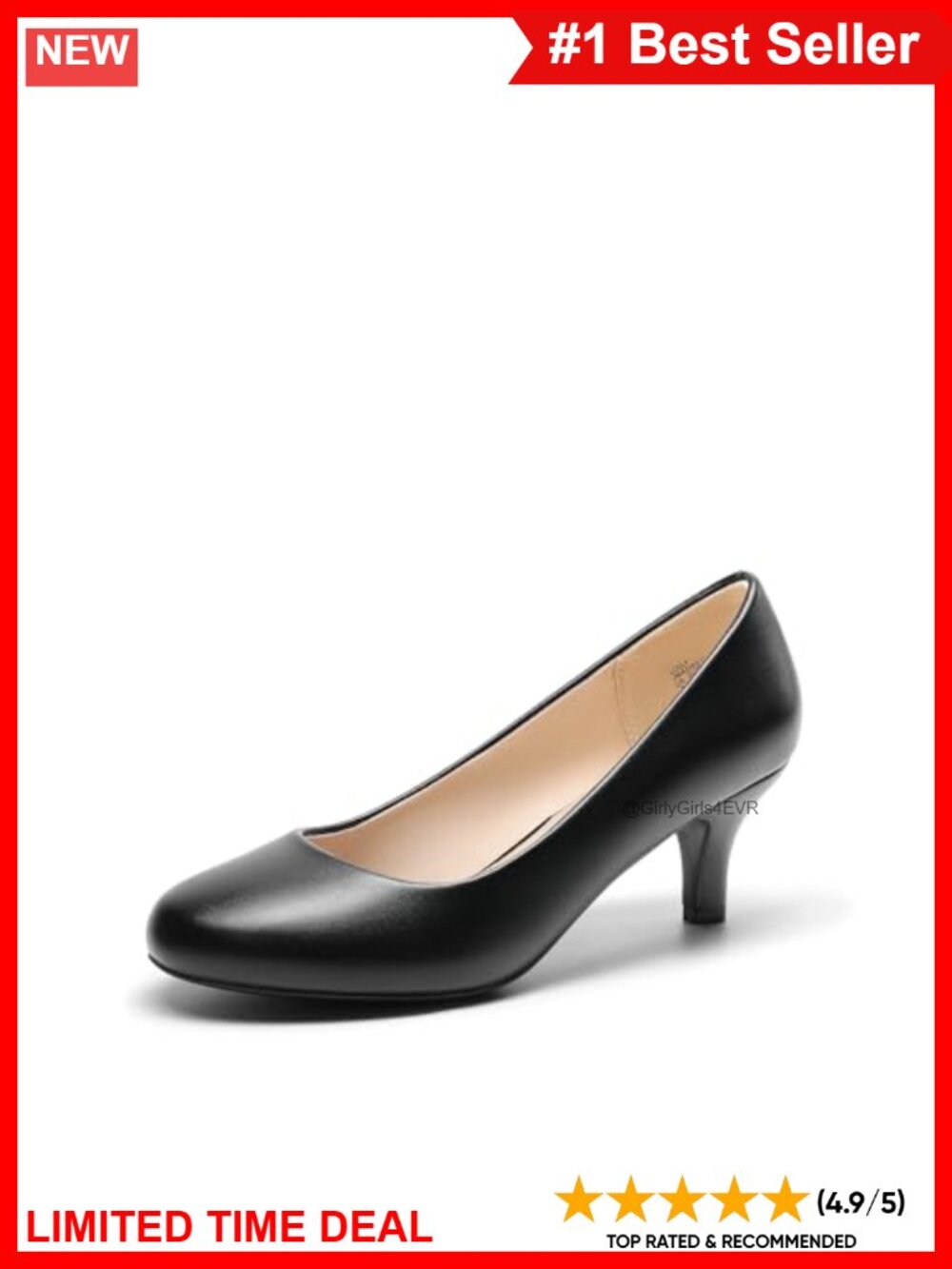 Kitten Heel Pumps Round Toe Slip-On Dress Shoes for Work